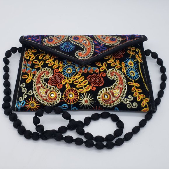 Source Unknown Handbags - India Multicoloured Envelope Embroidered Paisley Bag